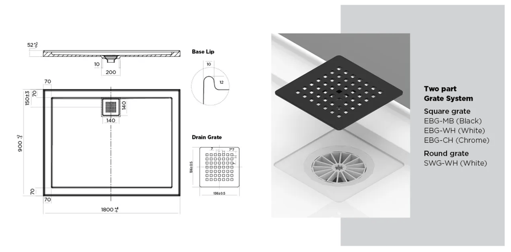 Stonelite™ ECO EC1800R 1800x900MM Rear Outlet