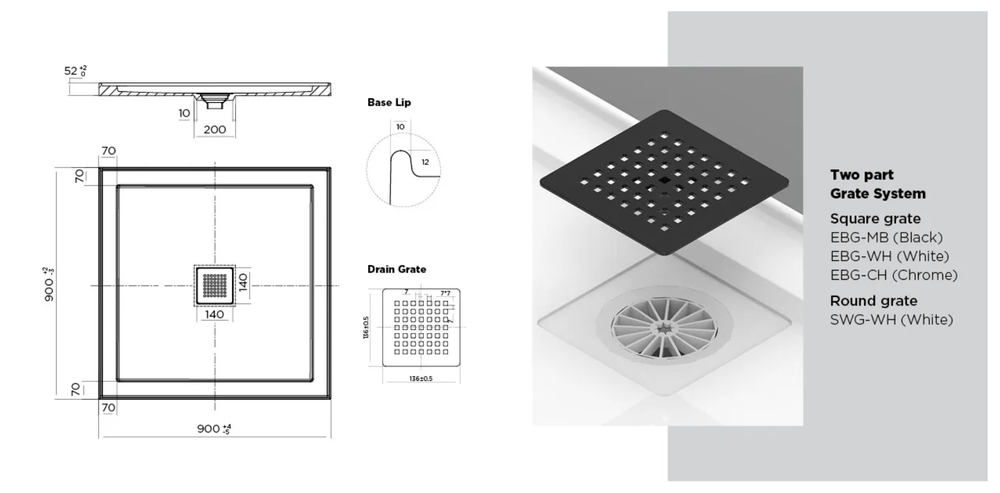 Stonelite™ ECO EC900C 900x900MM Center Outlet