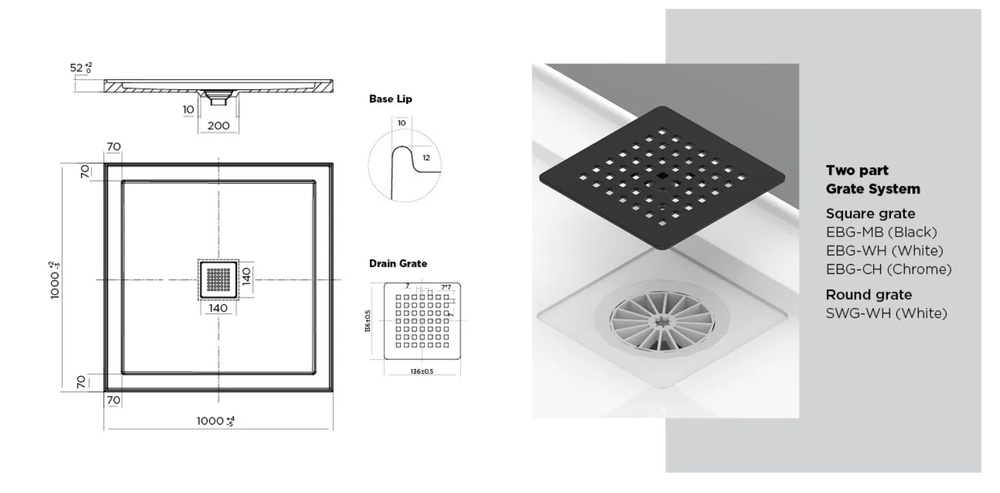 Stonelite™ ECO EC1000C 1000x1000MM Center Outlet
