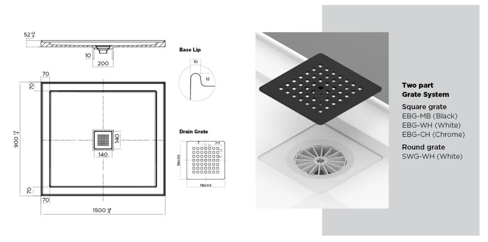 Stonelite™ ECO EC1500C 1500x900MM Center Outlet