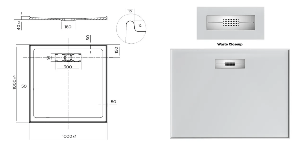 Stonelite™ Elite EL1000R 1000x1000MM Rear Outlet