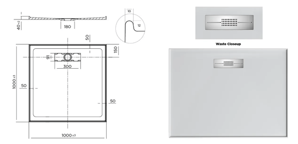 Oceano Showers Stonelite™ Elite EL1000R 1000x1000MM Rear Outlet