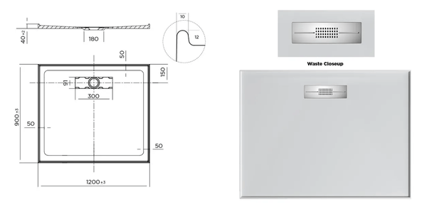 Oceano Showers Stonelite™ Elite EL1290R 1200x900MM Rear Outlet