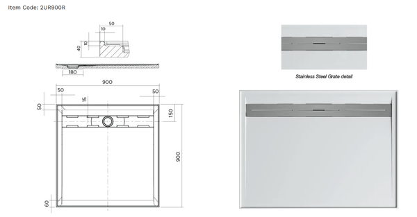 Oceano Showers Stonelite™ Urban MKII 2UR900R 900x900MM Rear Outlet