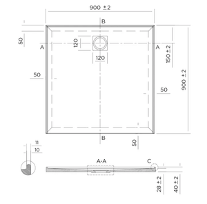 Oceano Showers Stonelite™ Profile PD900R 900X900MM Rear Outlet, 3 Tile Flange