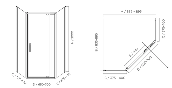 Louve Neo Pivot Shower Screen 900mm