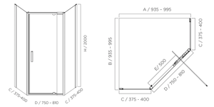 Louve Neo Pivot Shower Screen 1000mm
