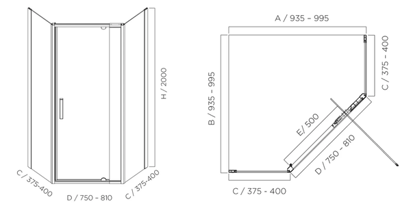 Louve Neo Pivot Shower Screen 1000mm