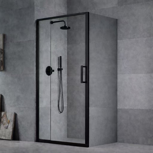 Louve Square Pivot Shower Screen Front Only - Matt Black
