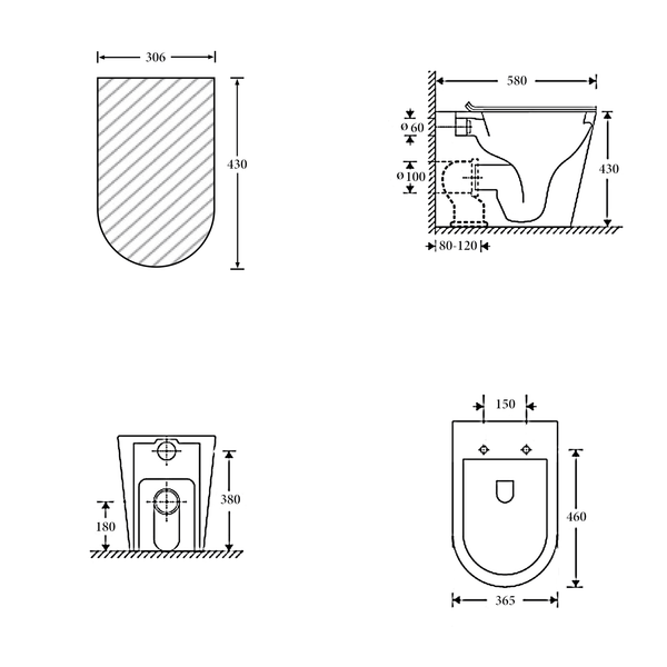 Noveen Toilets T1003D-UQ-MB – ZURICH Tornado-Rimless Floor Pan