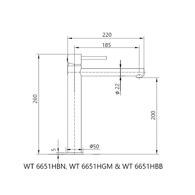 WT 6651H JESS Tower Basin Mixer in Chrome