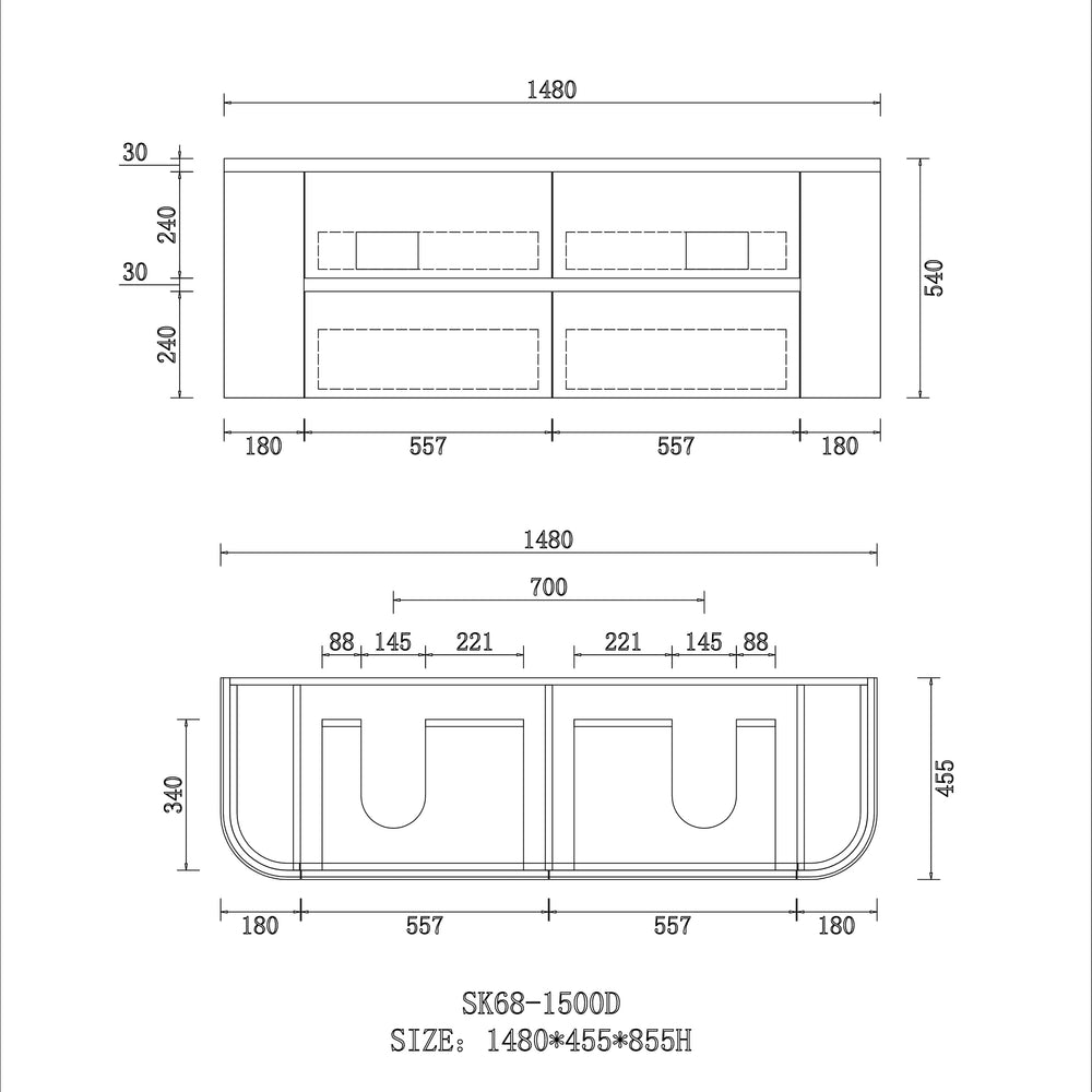 Bristol 1500mm Wall Hung Matt White Vanity Double Bowl CWH68-1500DWM