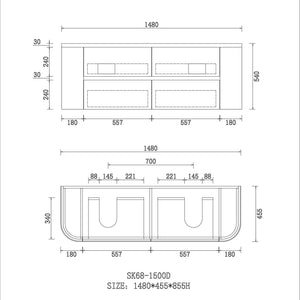 Avia Vanities Bristol 1500mm Wall Hung Matt White Vanity Double Bowl CWH68-1500DWM