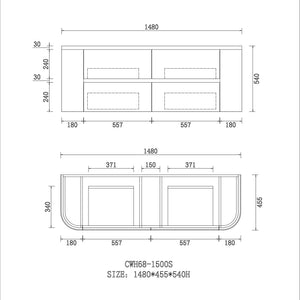 Avia Vanities Bristol 1500mm Wall Hung Rosewood Vanity CWH68-1500A6