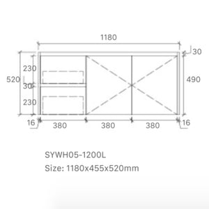 Avia Vanities Royce Deep Wall Hung Vanity 1200mm Prime Oak/Natural Timber Right/Left Drawers SYWH05-1200