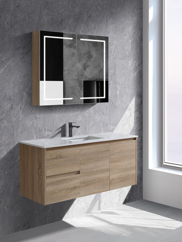 Avia Vanities Royce Deep Wall Hung Vanity 1200mm Prime Oak/Natural Timber Right/Left Drawers SYWH05-1200