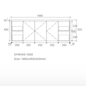 Avia Vanities Royce Deep Wall Hung Vanity 1500mm Prime Oak/Natural Timber Right/Left Drawers SYWH05-1500