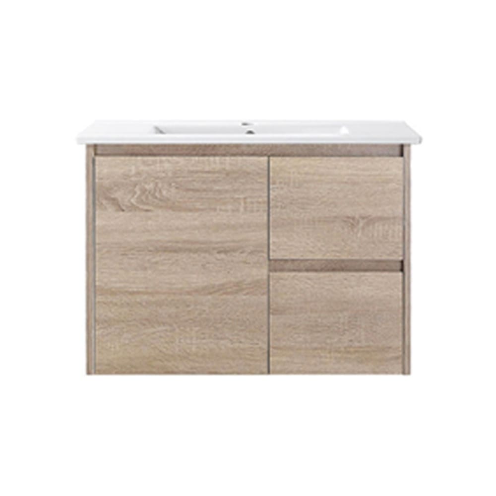 Avia Vanities Royce Deep Wall Hung Vanity 750mm Prime Oak/Natural Timber Right/Left Drawers SYWH05-750