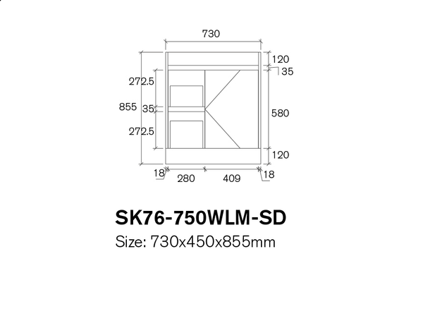Azura Vanities SK76-750MW Quinn Collection Vanity 750mm - Matt White Single Bowl