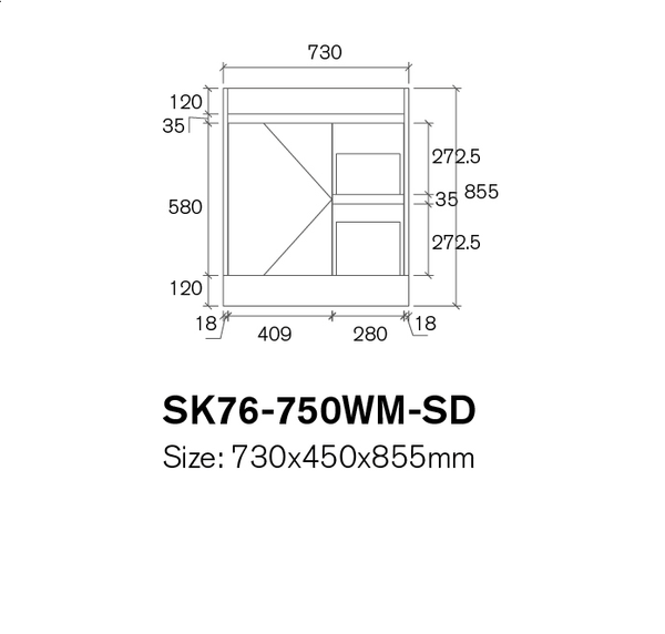Azura Vanities SK76-750W Quinn Collection Vanity 750mm - Gloss White Single Bowl