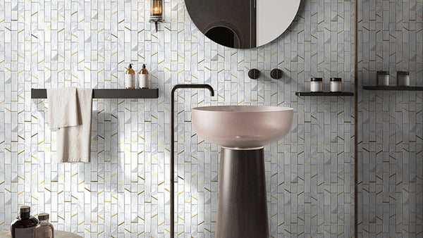 SWC Tile Deco Barres Carrara Mosaic Tile 298x298mm