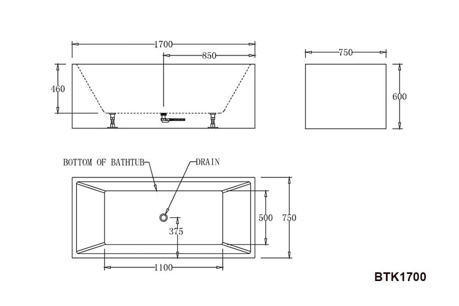 BTK1700 Kansas CORNER BATHTUB 1700x750x600MM
