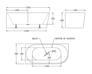 Best Bm Bathtubs BTM1700L Milan LEFT CORNER BATHTUB 1700x780x600MM