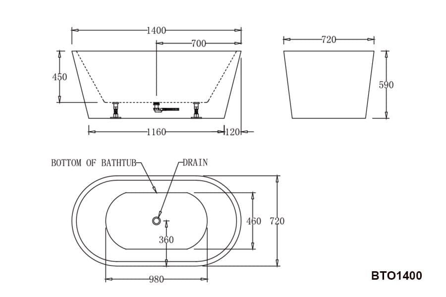 BTO1400 Oslo FREESTANDING BATHTUB 1400x720x590MM