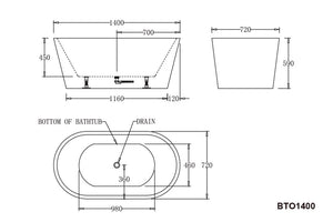 Best Bm Bathtubs BTO1400 Oslo FREESTANDING BATHTUB 1400x720x590MM