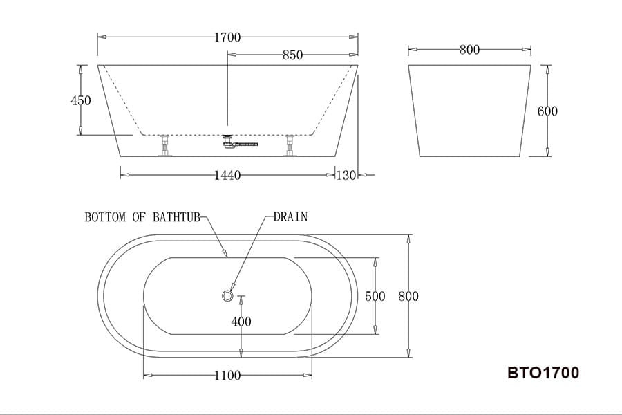 BTO1700 BLACK Oslo FREESTANDING BATHTUB in black 1700x800x600MM