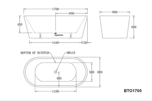 Best Bm Bathtubs BTO1700 Oslo FREESTANDING BATHTUB 1700x800x600MM
