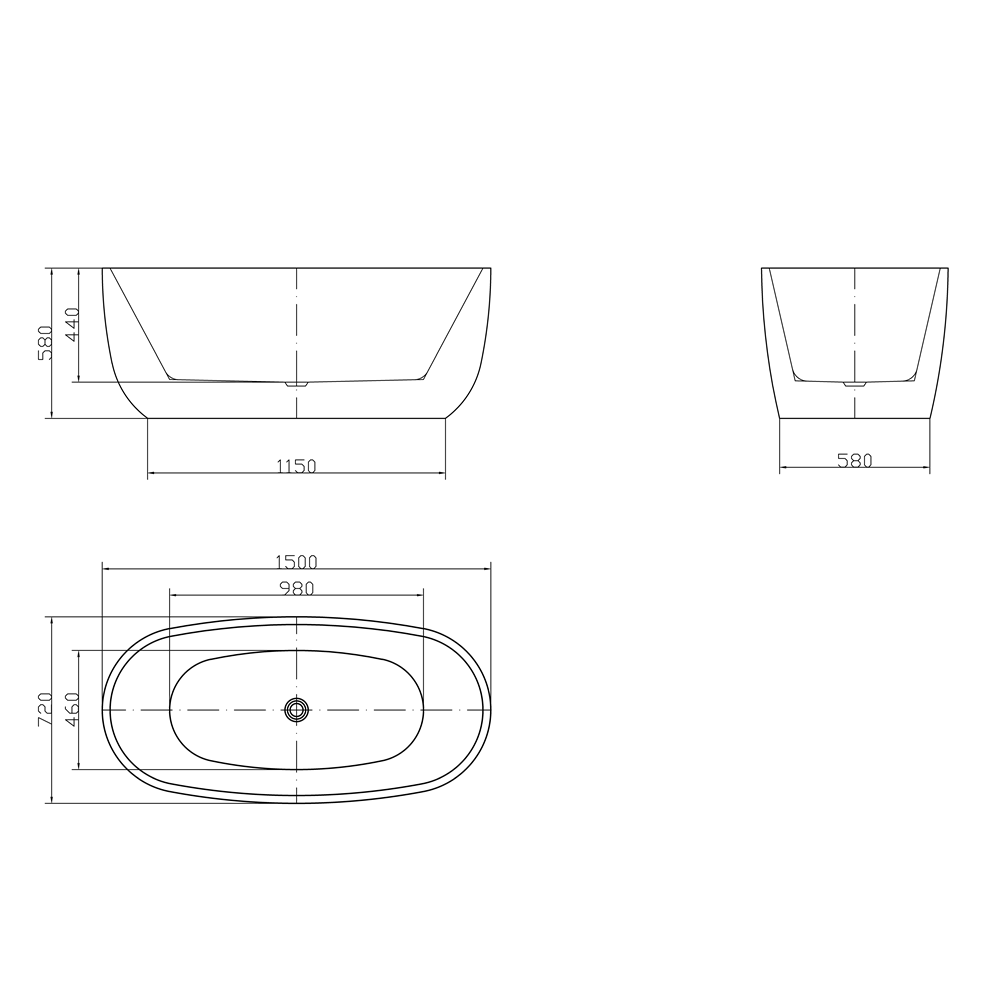 BTP1500MW Paris Freestanding Bathtub Matt White 1500mm (Long) x 720mm (Wide) x 580mm (Height) (Copy)