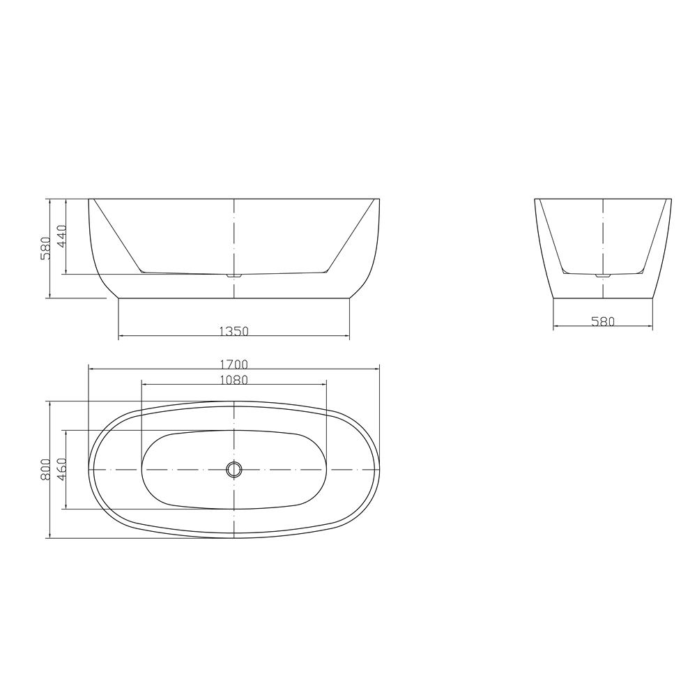 BTP1700MW Paris Freestanding Bathtub Matt White 1700mm (Long) x 800mm (Wide) x 580mm (Height)
