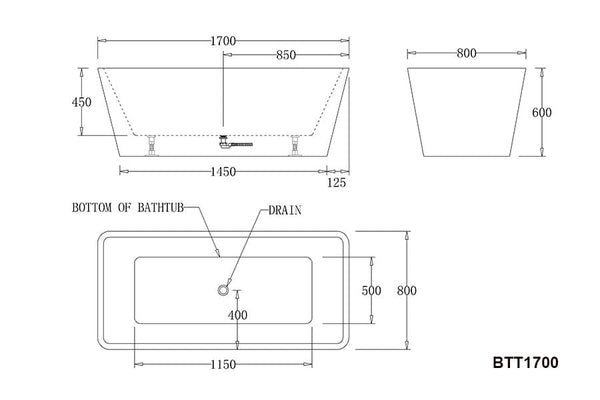 Best Bm Bathtubs BTT1700 Turin FREESTANDING BATHTUB 1700x800x600MM