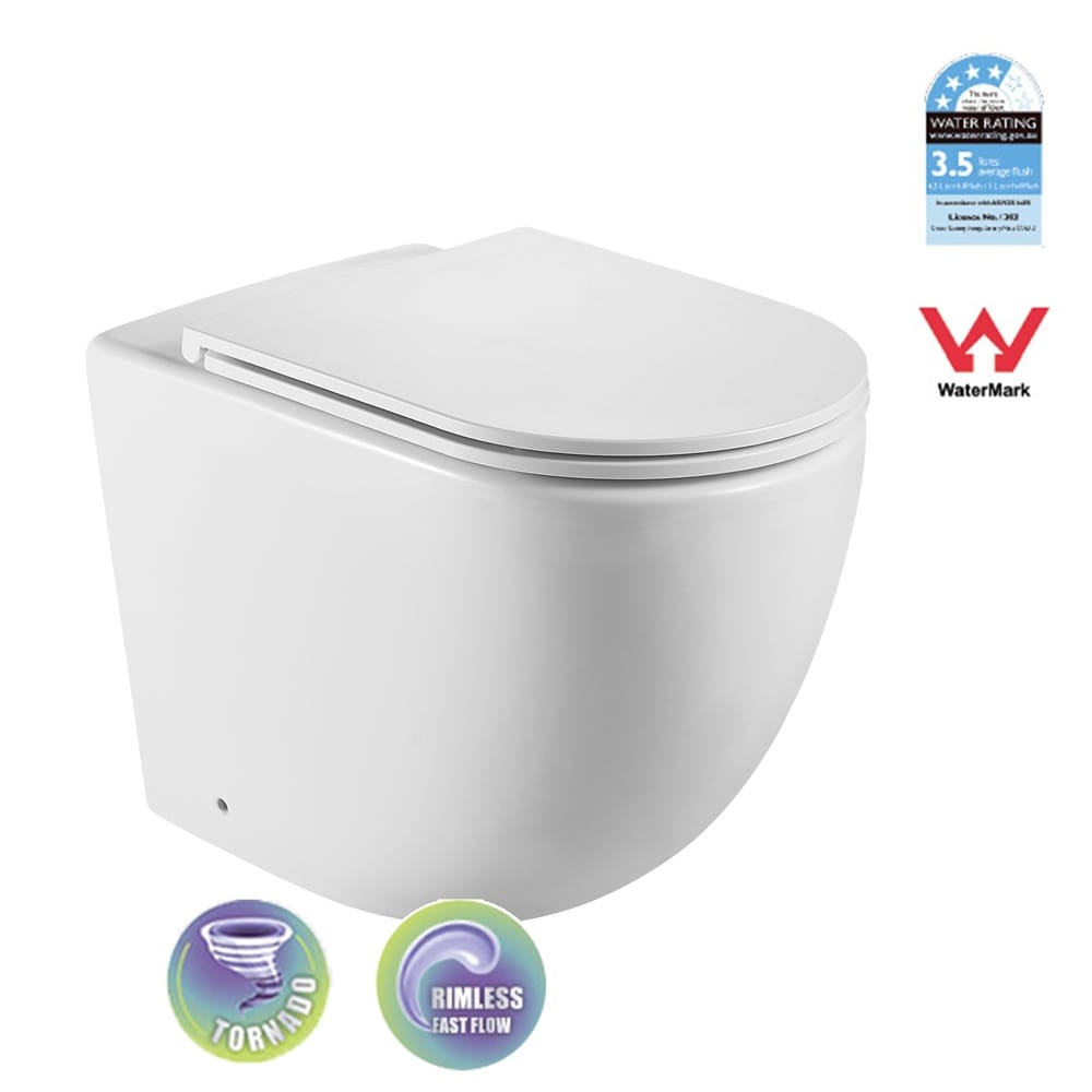 Best Bm Toilets T2141D-UQ- LAGOS Tornado-Rimless Floor Pan