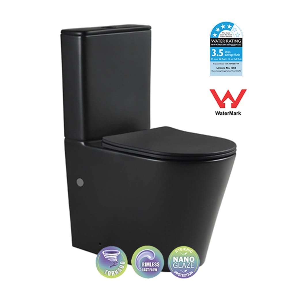 Best Bm Toilets T6088RT-MB – VERA Tornado-Rimless Toilet Suite in Matt Black