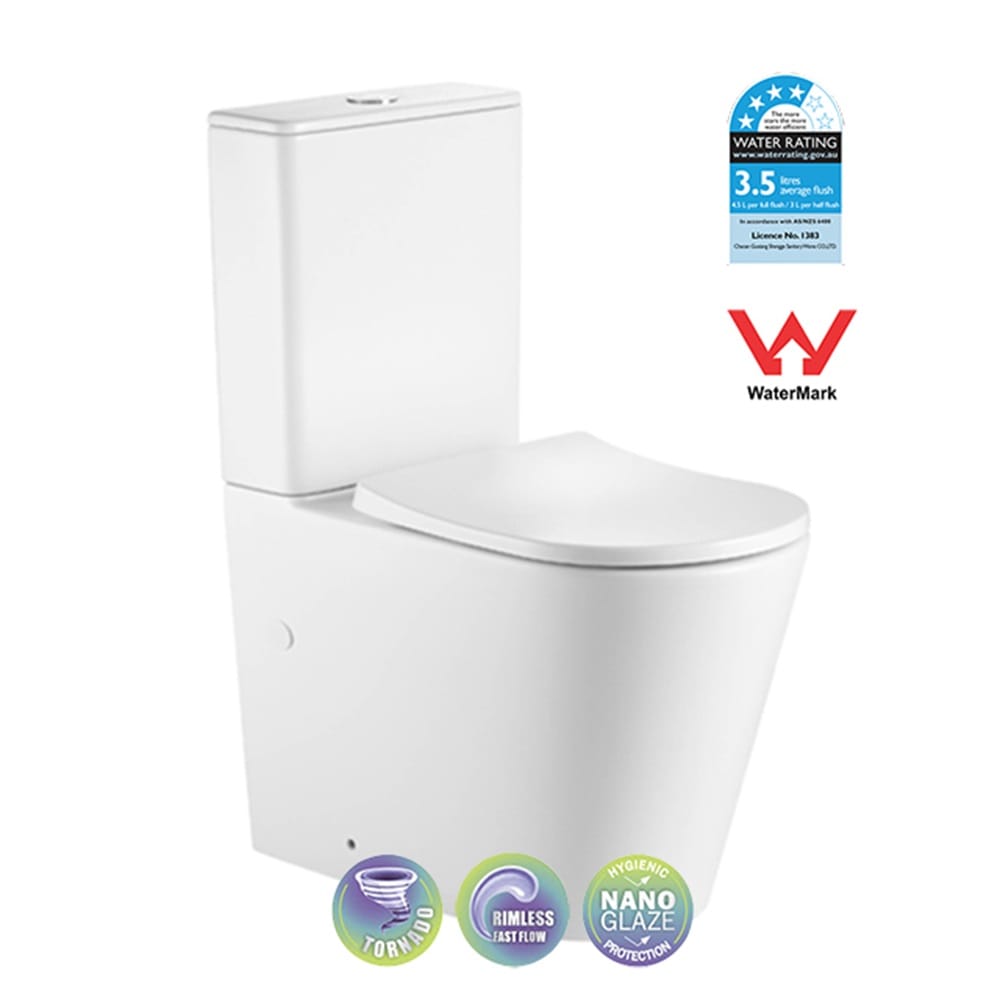 Best Bm Toilets T6088RT-MW – VERA Tornado-Rimless Toilet Suite in Matt White