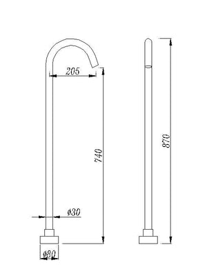 TSI simple BS02.05 Pentro Round Brushed Nickel Stainless Steel Freestanding Bath Spout