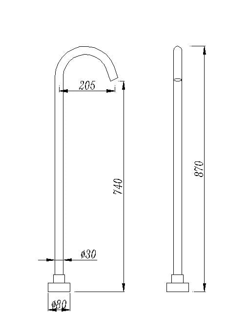 TSI simple BS02.04 Pentro Round Brushed Yellow Gold Stainless Steel Freestanding Bath Spout