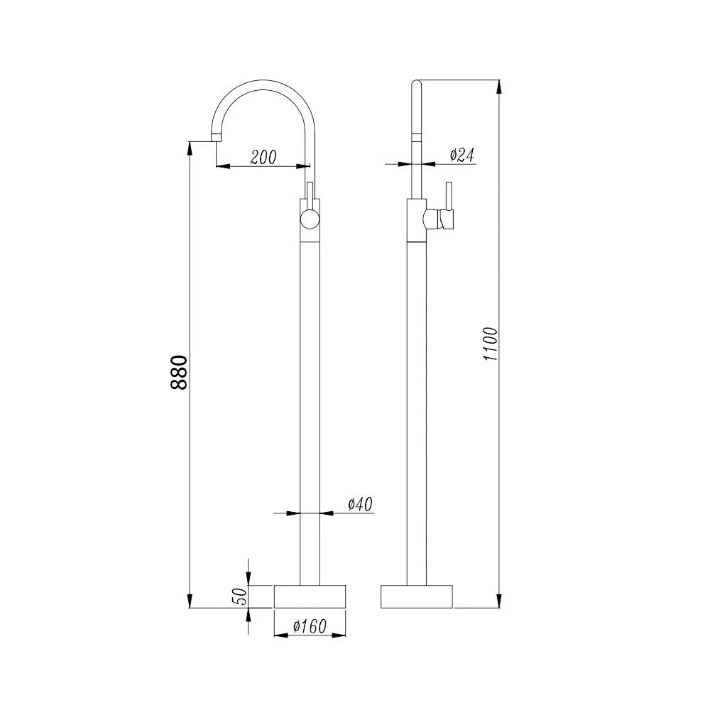 BS07.02 Pentro Round Black Solid Brass Freestanding Mixer