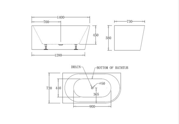 BTM1400L Milan LEFT CORNER BATHTUB 1400mm (Long) x 730mm (Wide) x 580mm (Height)