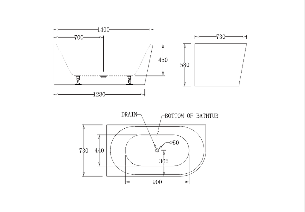 BTM1400R Milan RIGHT CORNER BATHTUB 1400mm (Long) x 730mm (Wide) x 580mm (Height)