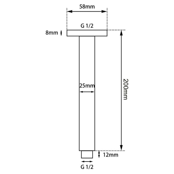 TSI Showers CH0103.SA SQUARE CHROME CEILING SHOWER ARM 200MM
