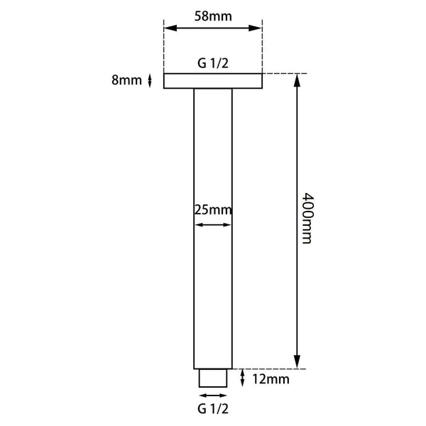 TSI Showers BU0117.SA SQUARE BRUSHED NICKEL CEILING SHOWER ARM 400MM