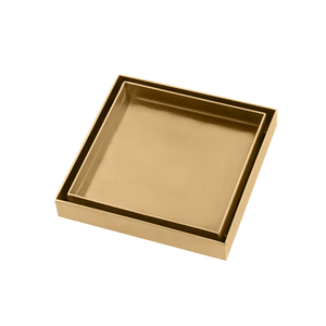 BUYG003.FD BRUSHED YELLOW GOLD SHOWER GRATE FLOOR WASTE DRAIN SMART INSERT TILE 120*120MM(81.3MM OUTLET)