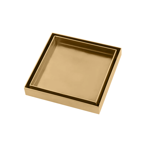 BUYG003.FD BRUSHED YELLOW GOLD SHOWER GRATE FLOOR WASTE DRAIN SMART INSERT TILE 120*120MM(81.3MM OUTLET)