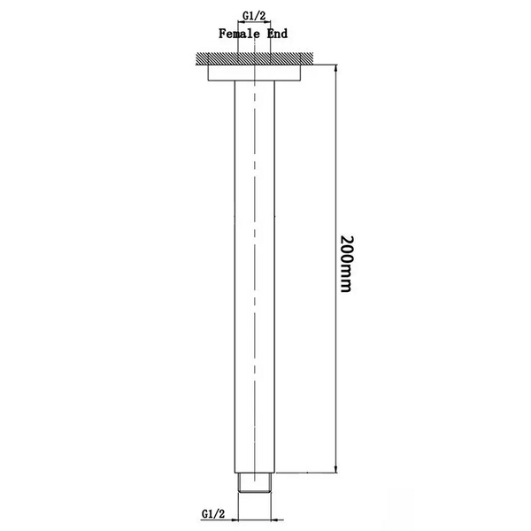 OX0105.SA ROUND BLACK CEILING SHOWER ARM 200MM