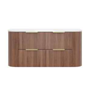 KDK Vanity Arden-D Prime Oak Fluted Curved Wall Hung Vanity Cabinet 1200mm - Double Bowl Layout