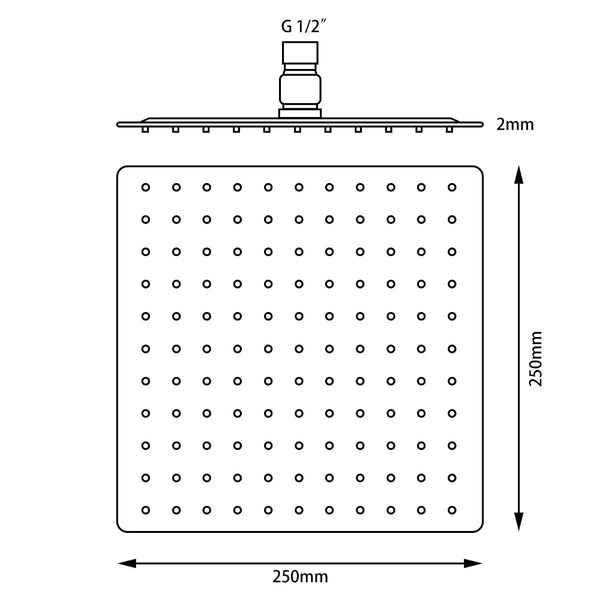 CH0002.SH CHROME SUPER-SLIM SQUARE RAINFALL SHOWER HEAD 250MM