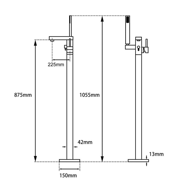 TSI simple Square Brushed Nickel Freestanding Bath Mixer With Handheld Shower BU0117.BS